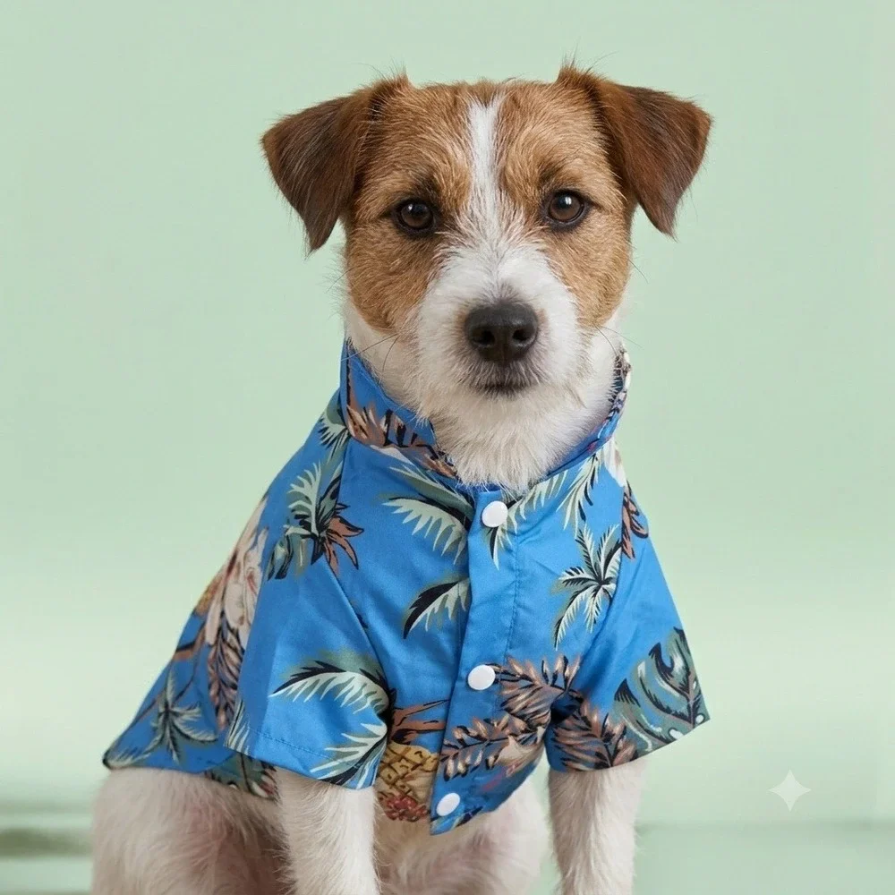 Blue Tropical Pineapple Hibiscus Print Pet Dog Shirt Small Hawaiian Aloha‎